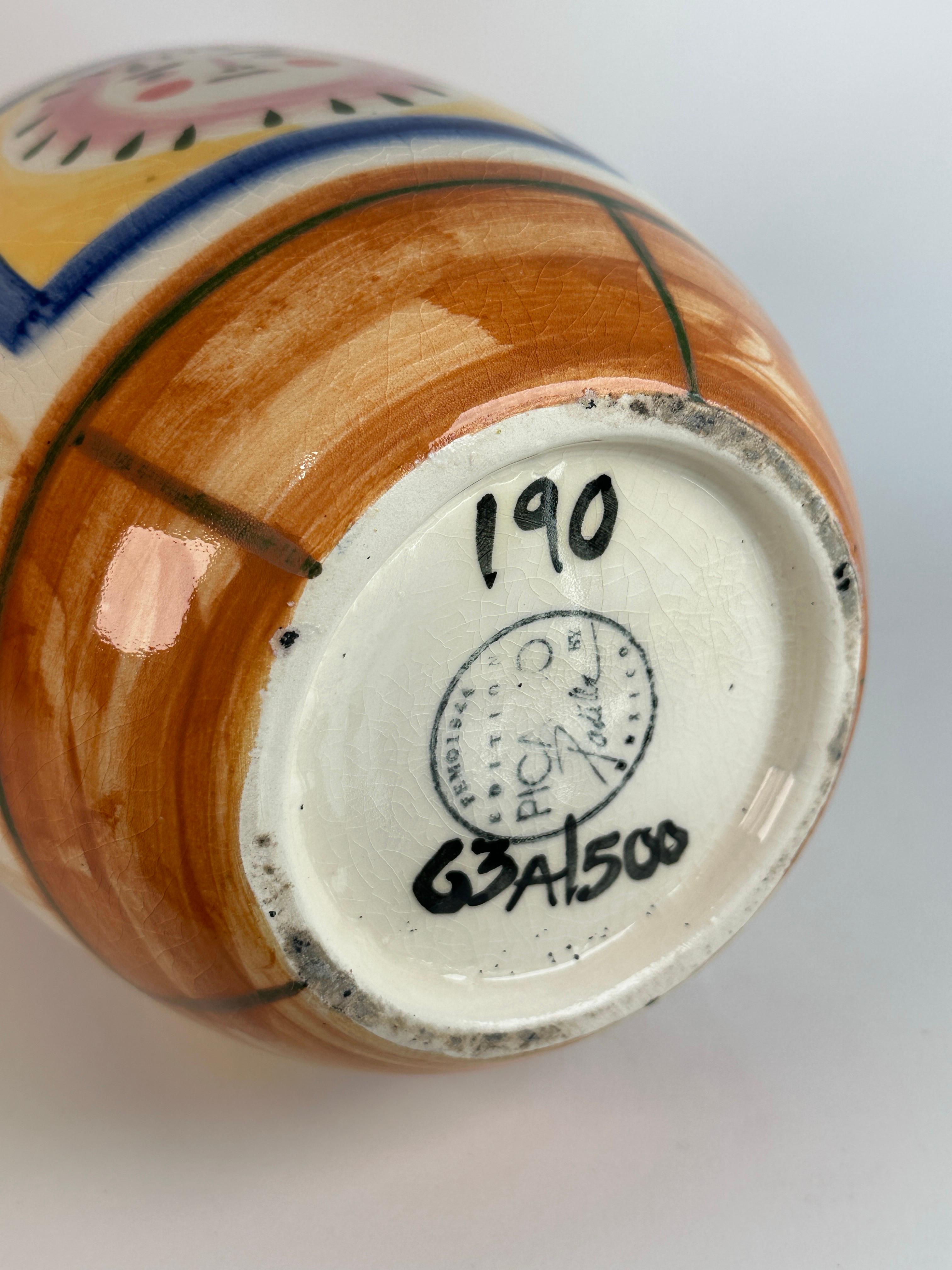 Picasso Pottery Vase, Double Handled Urn form with Sun, Edition Padilla Mexico In Good Condition In Greensboro, NC