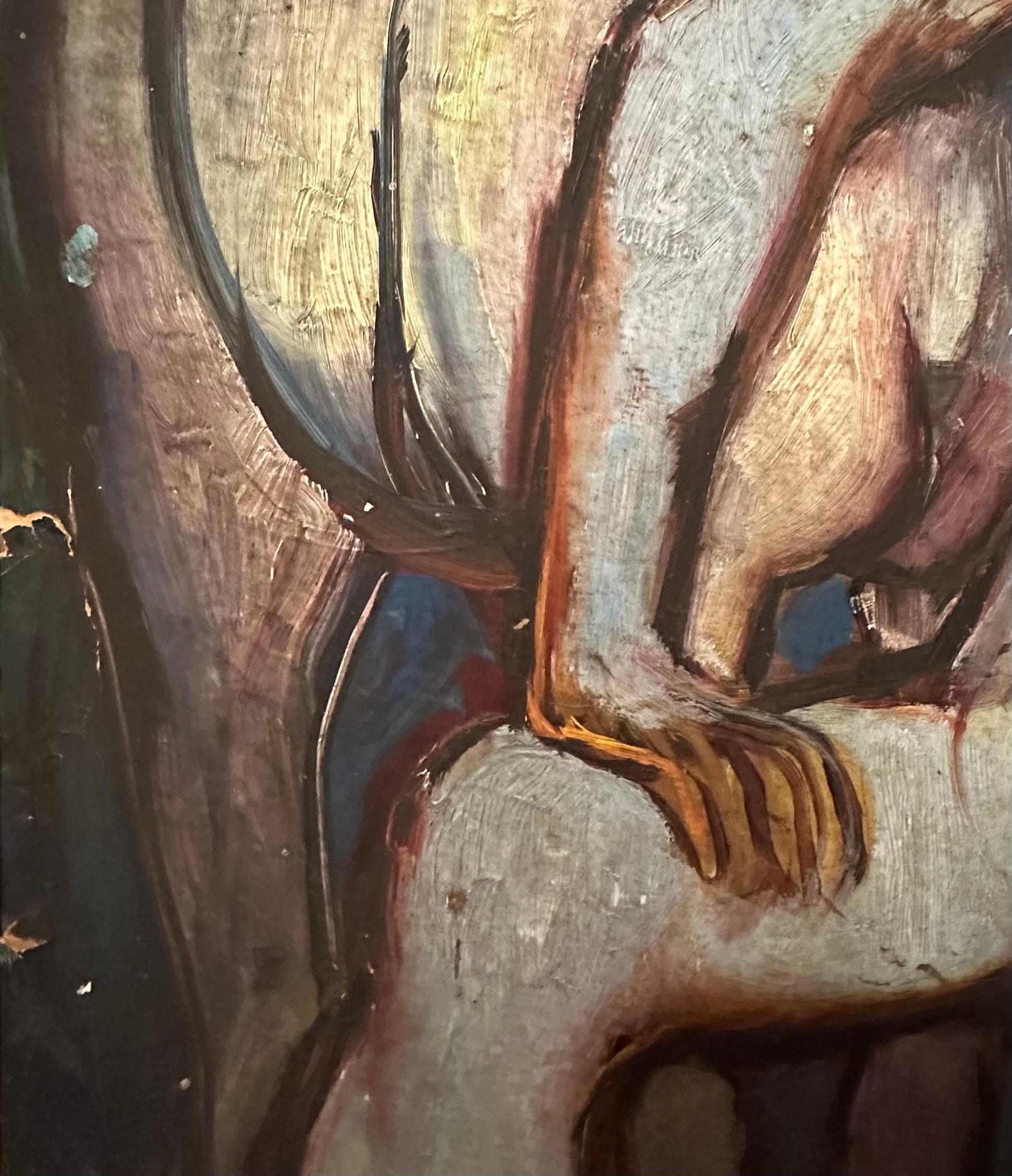 Picasso Picasso-Schule, Gemälde eines Harlekinchens mit Pferden, Öl auf Künstlerkarton im Angebot 2