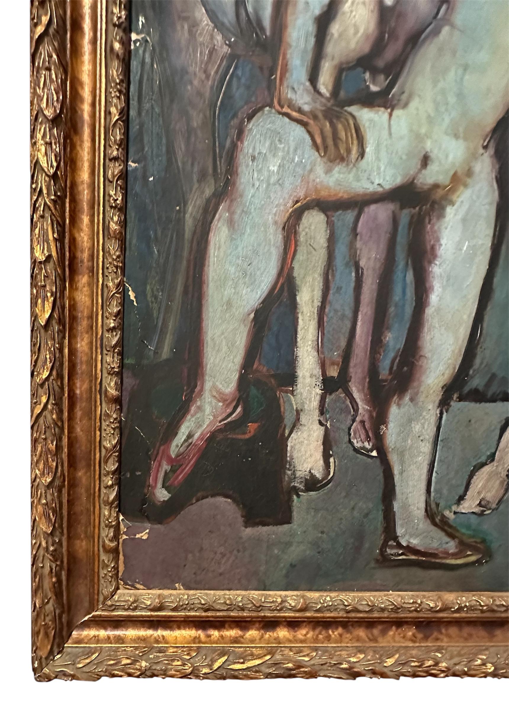 Picasso Picasso-Schule, Gemälde eines Harlekinchens mit Pferden, Öl auf Künstlerkarton im Angebot 3