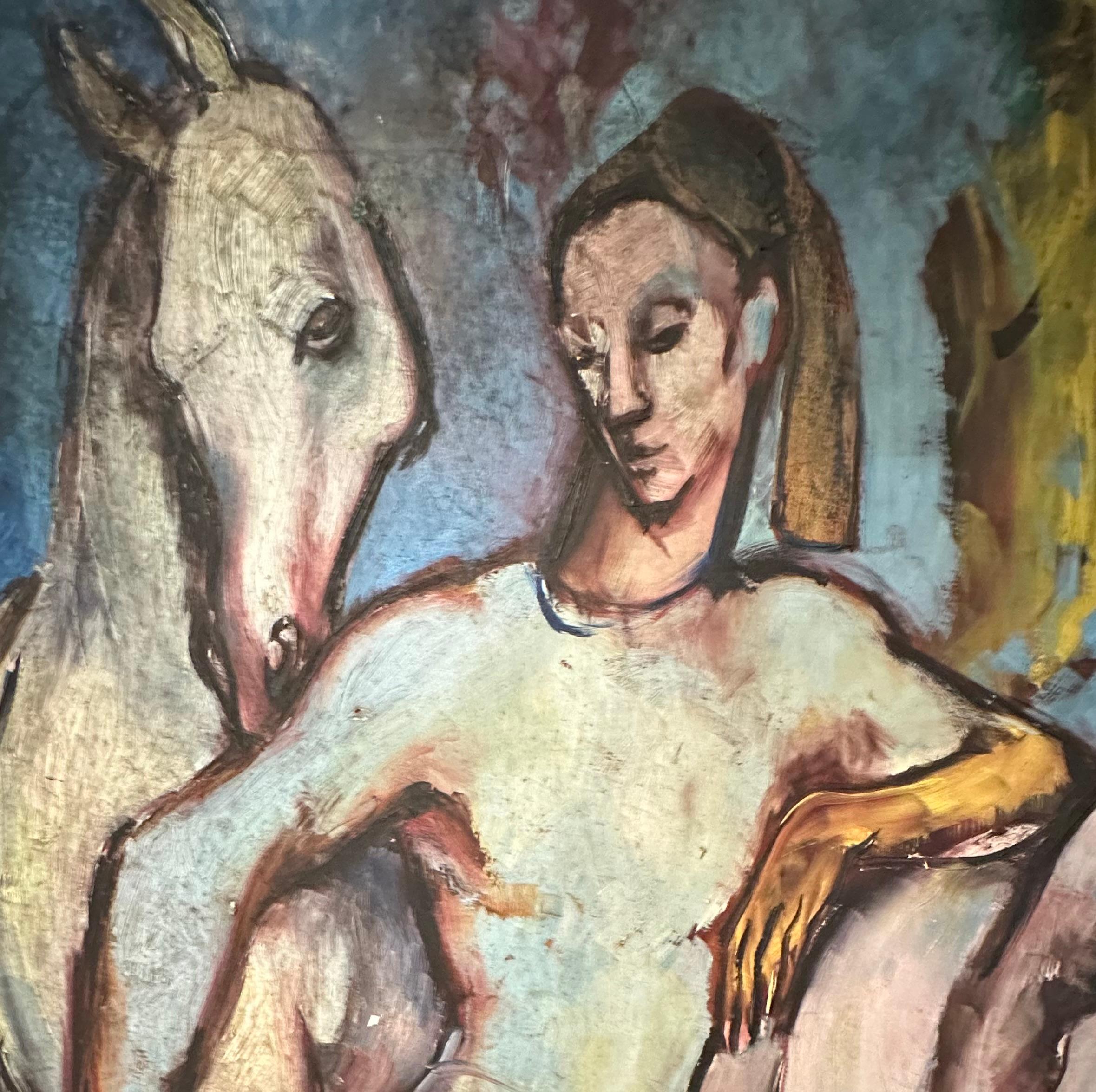 Picasso Picasso-Schule, Gemälde eines Harlekinchens mit Pferden, Öl auf Künstlerkarton im Angebot 4