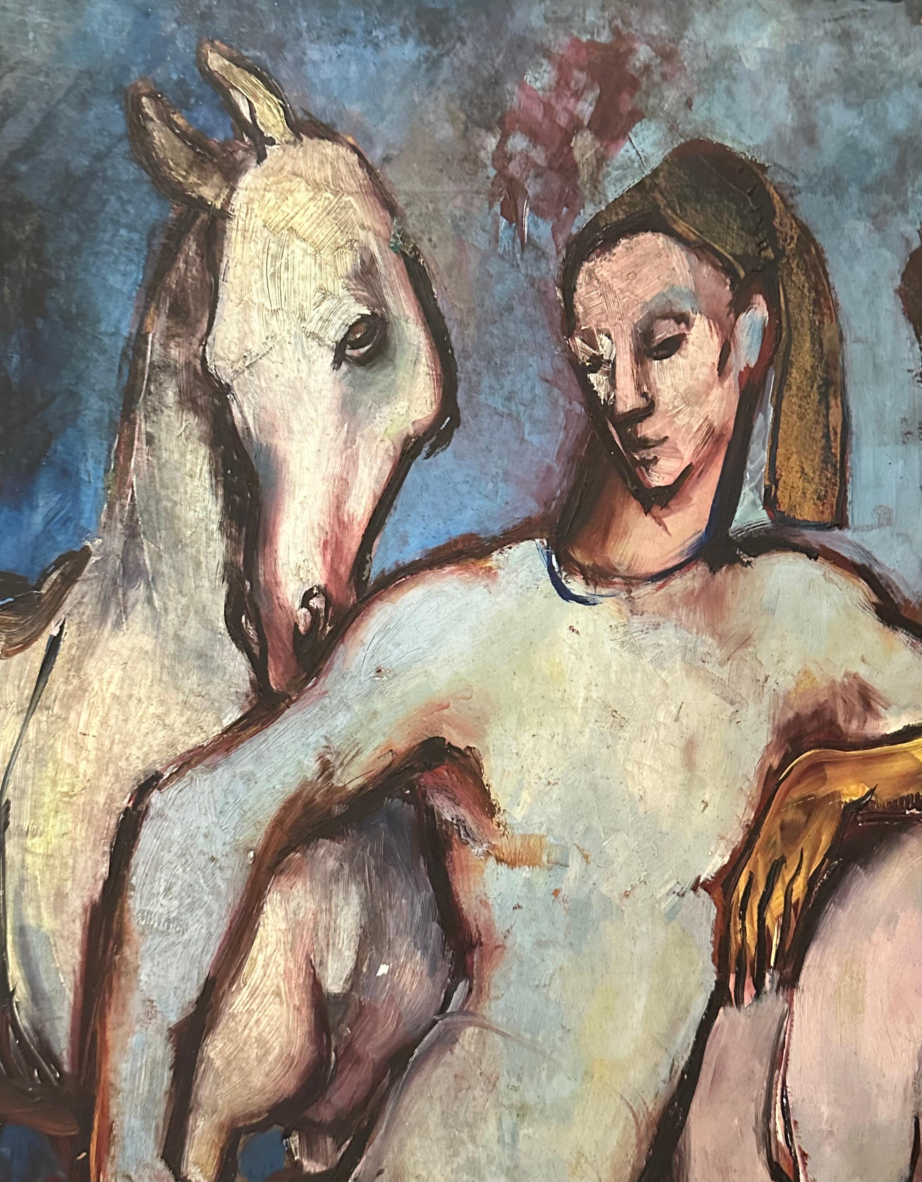 Picasso Picasso-Schule, Gemälde eines Harlekinchens mit Pferden, Öl auf Künstlerkarton im Angebot 6