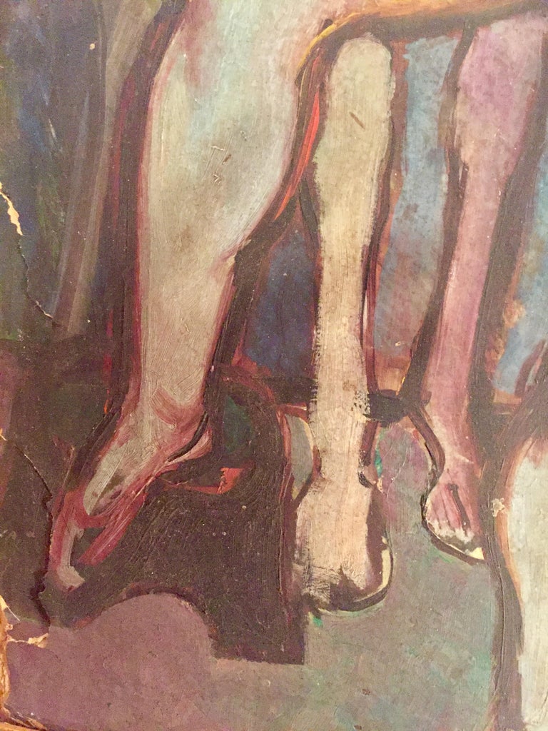 Picasso School Painting of a Harlequin with Horses, Oil on Artist