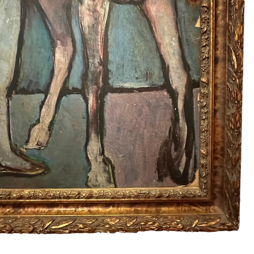Picasso Picasso-Schule, Gemälde eines Harlekinchens mit Pferden, Öl auf Künstlerkarton (Sonstiges) im Angebot