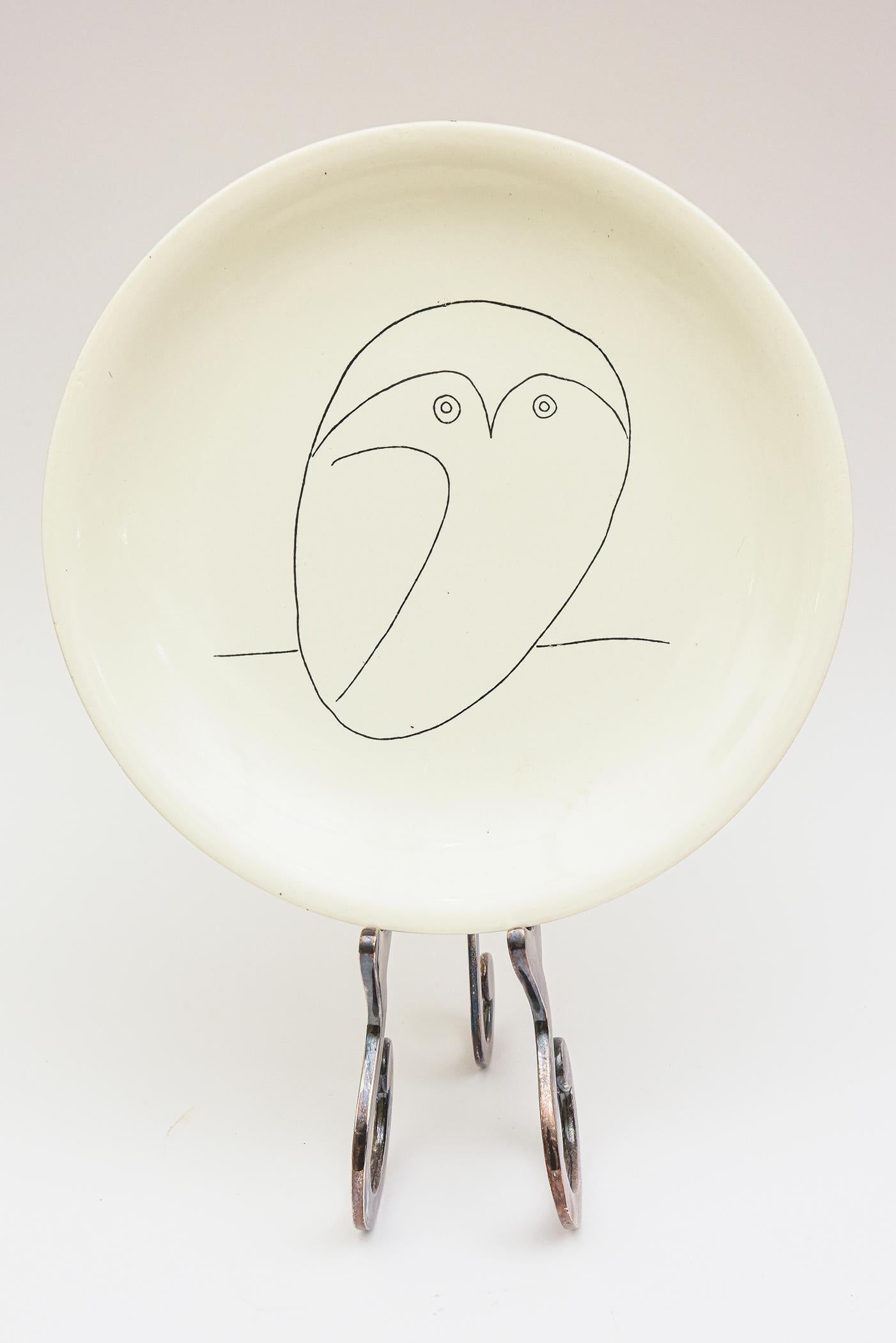 Picasso Signed Hallmarked MId Century Modern Porcelain Plate of Owl 6