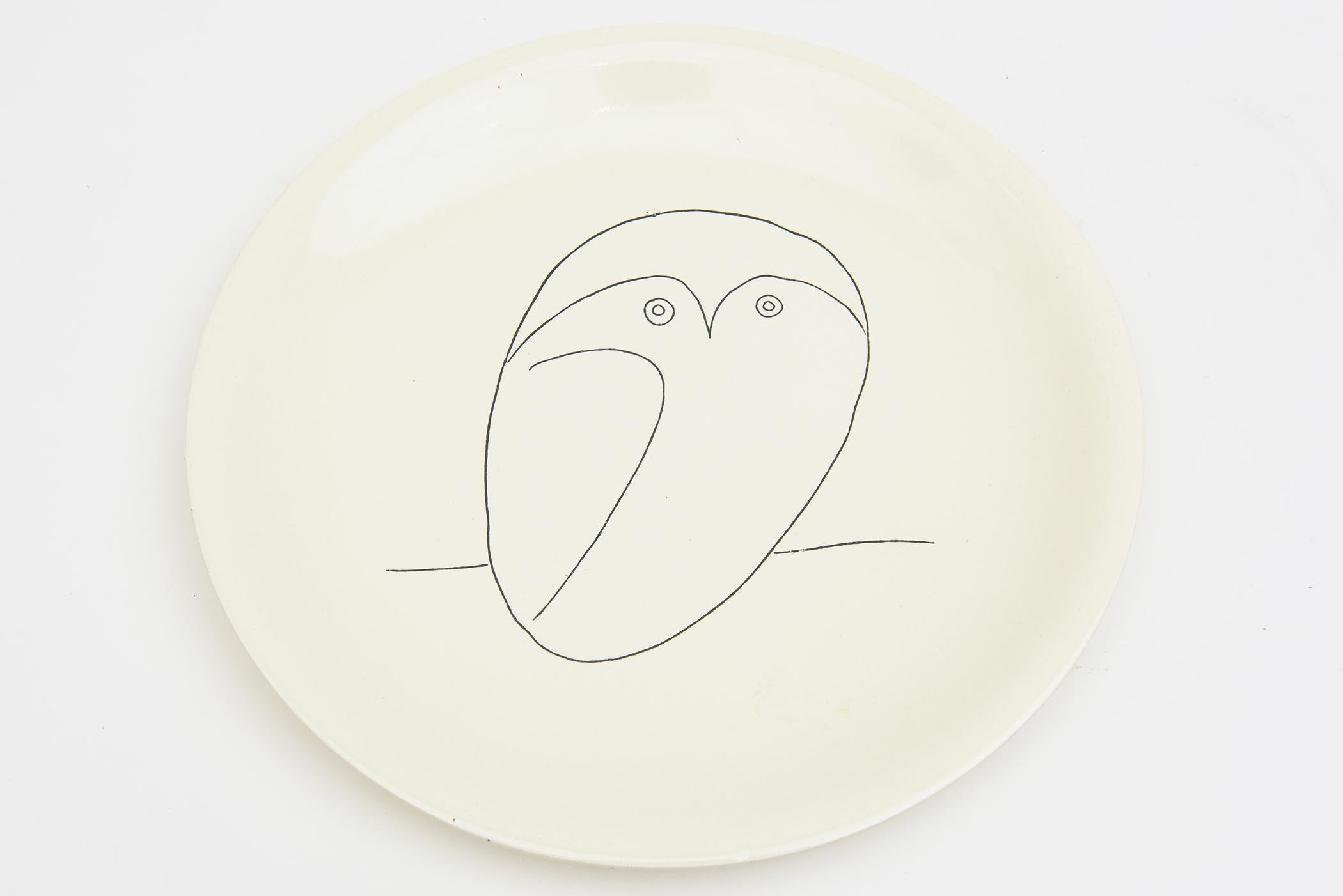 Picasso Signed Hallmarked MId Century Modern Porcelain Plate of Owl 7