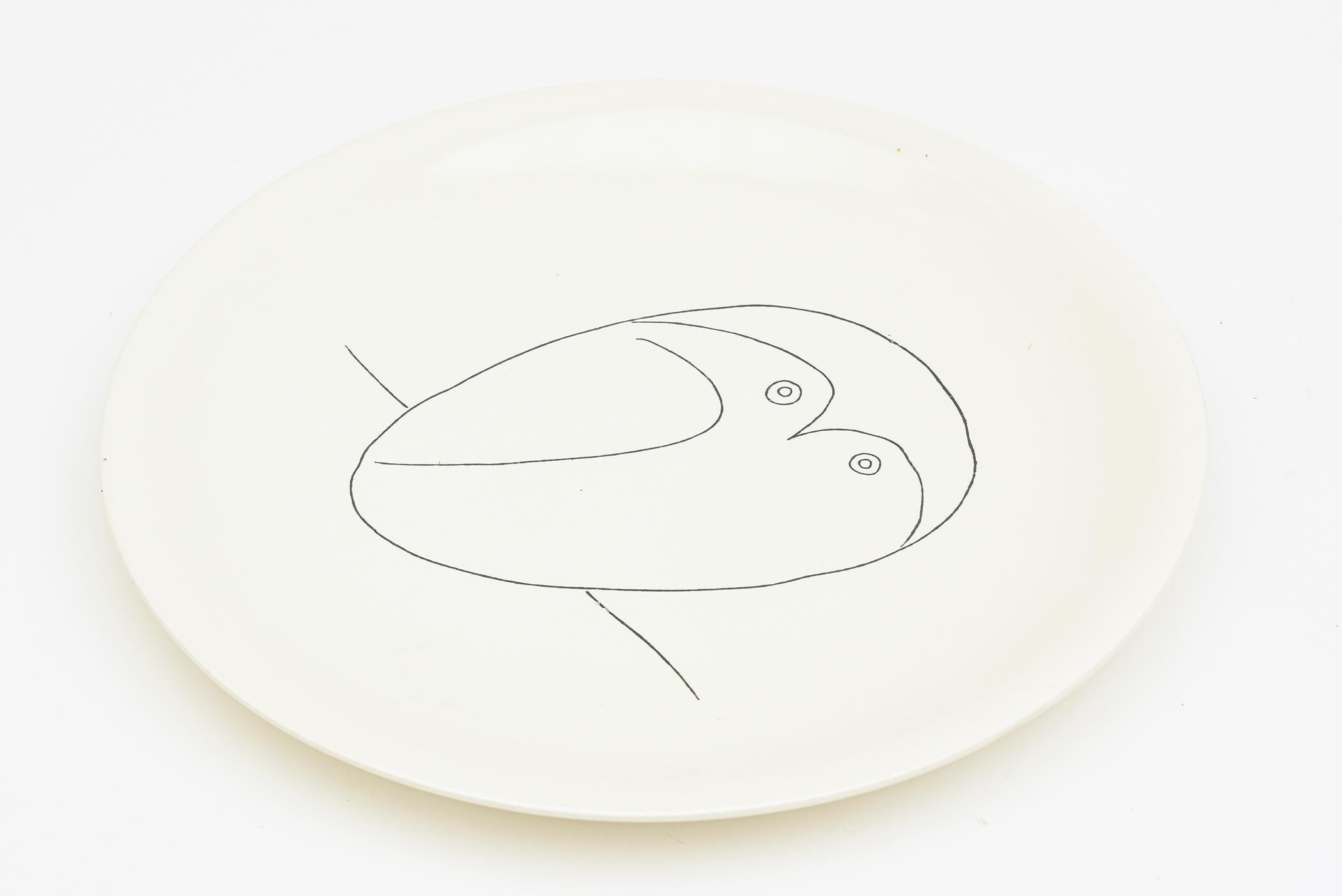 Mid-Century Modern Picasso Signed Hallmarked MId Century Modern Porcelain Plate of Owl