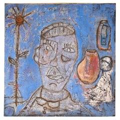 Abstraktes Porträtgemälde im Picasso-Stil mit sitzendem Mädchen auf der Seite