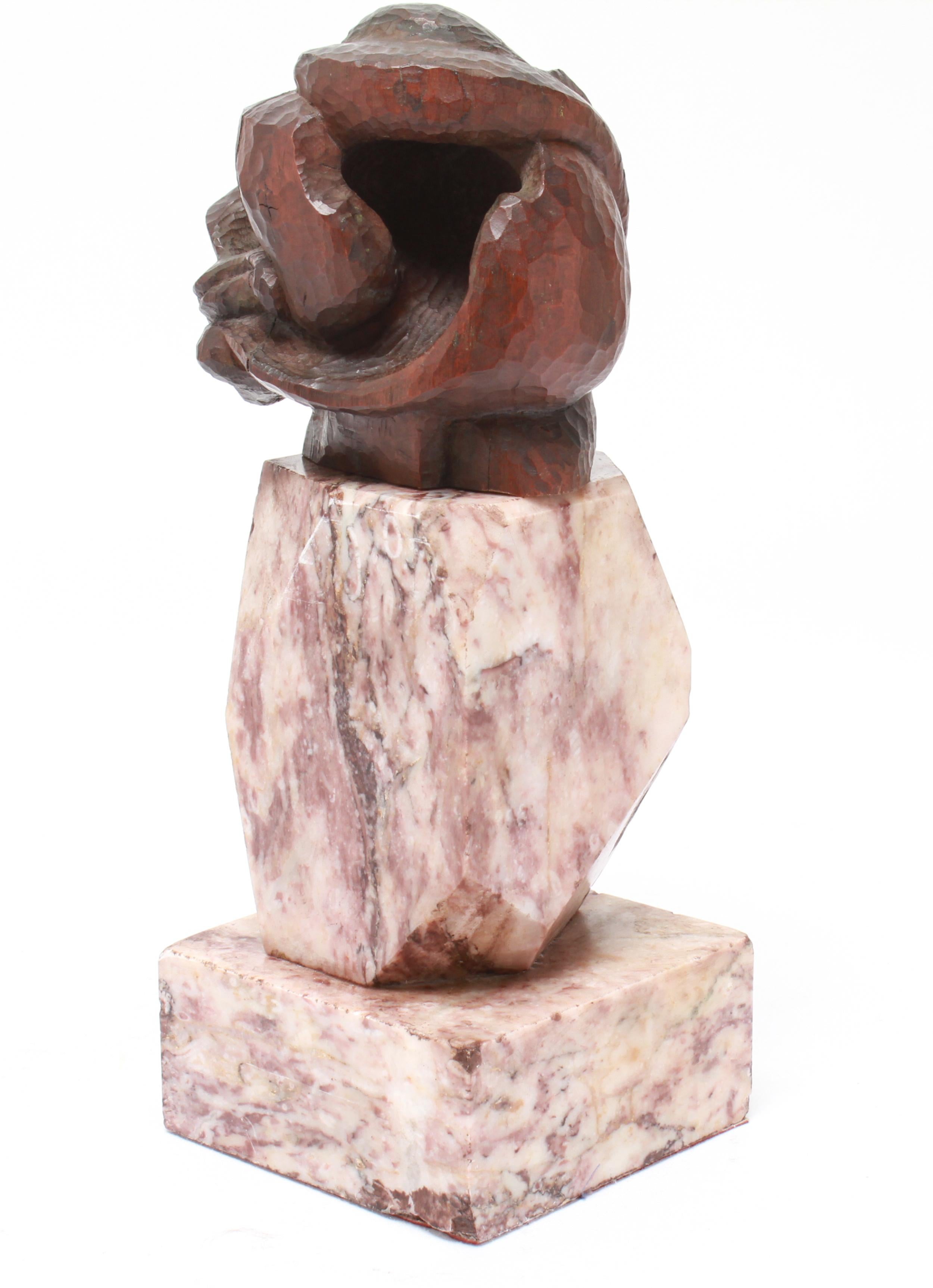 Modern Picasso Style 'Cubist Head' Wooden Bust on Marble Base