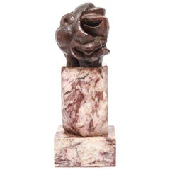 Picasso Style 'Cubist Head' Wooden Bust on Marble Base