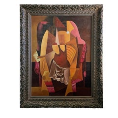 Picasso-Stil Gemälde "Frau in einem Stuhl" Estate finden schön gerahmt groß
