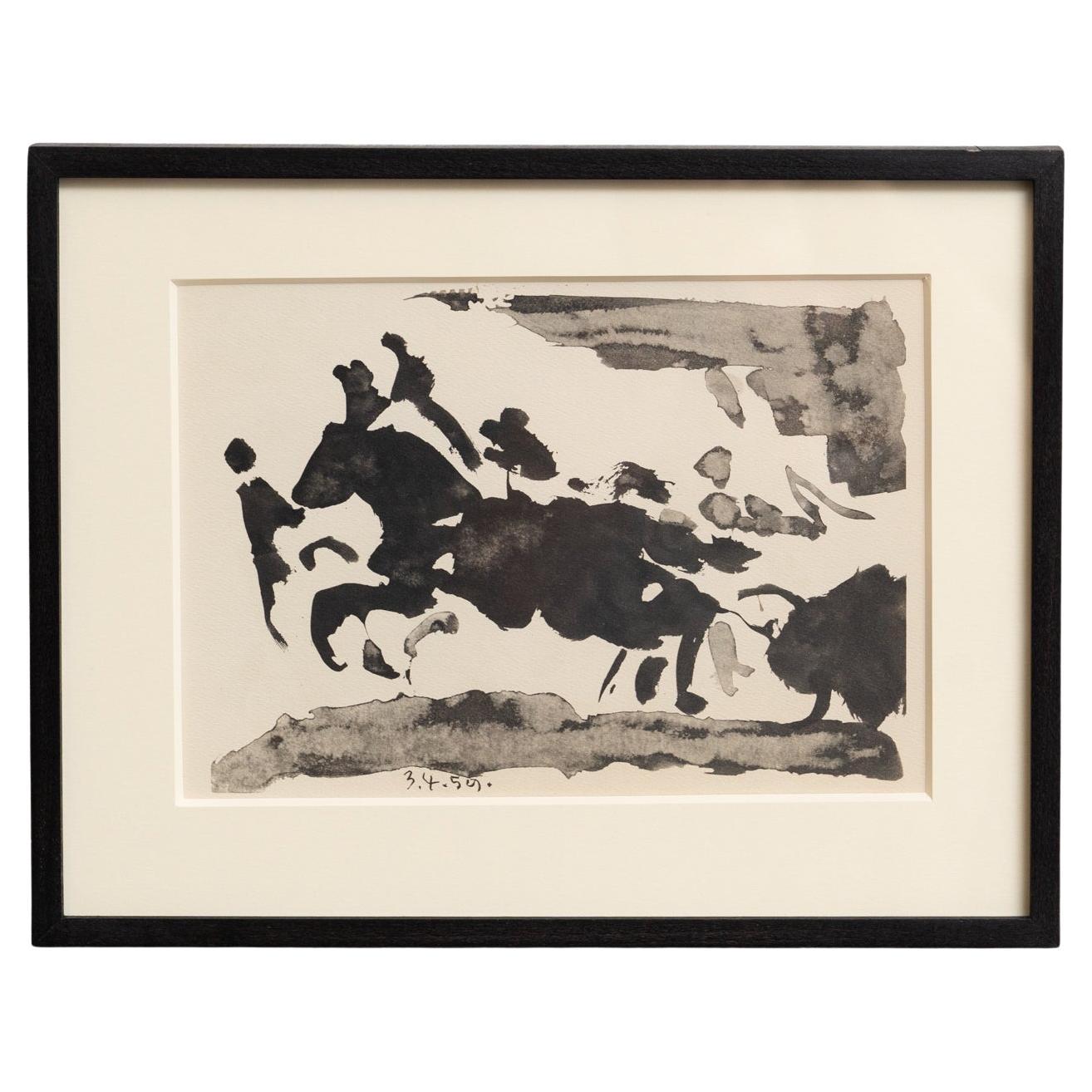 Lámina enmarcada "Toros y Toreros" de Picasso - Primera edición de 1961