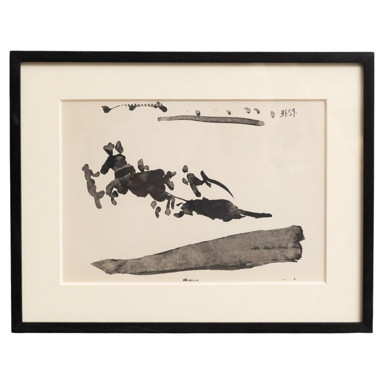 Lámina enmarcada "Toros y Toreros" de Picasso - Primera edición de 1961