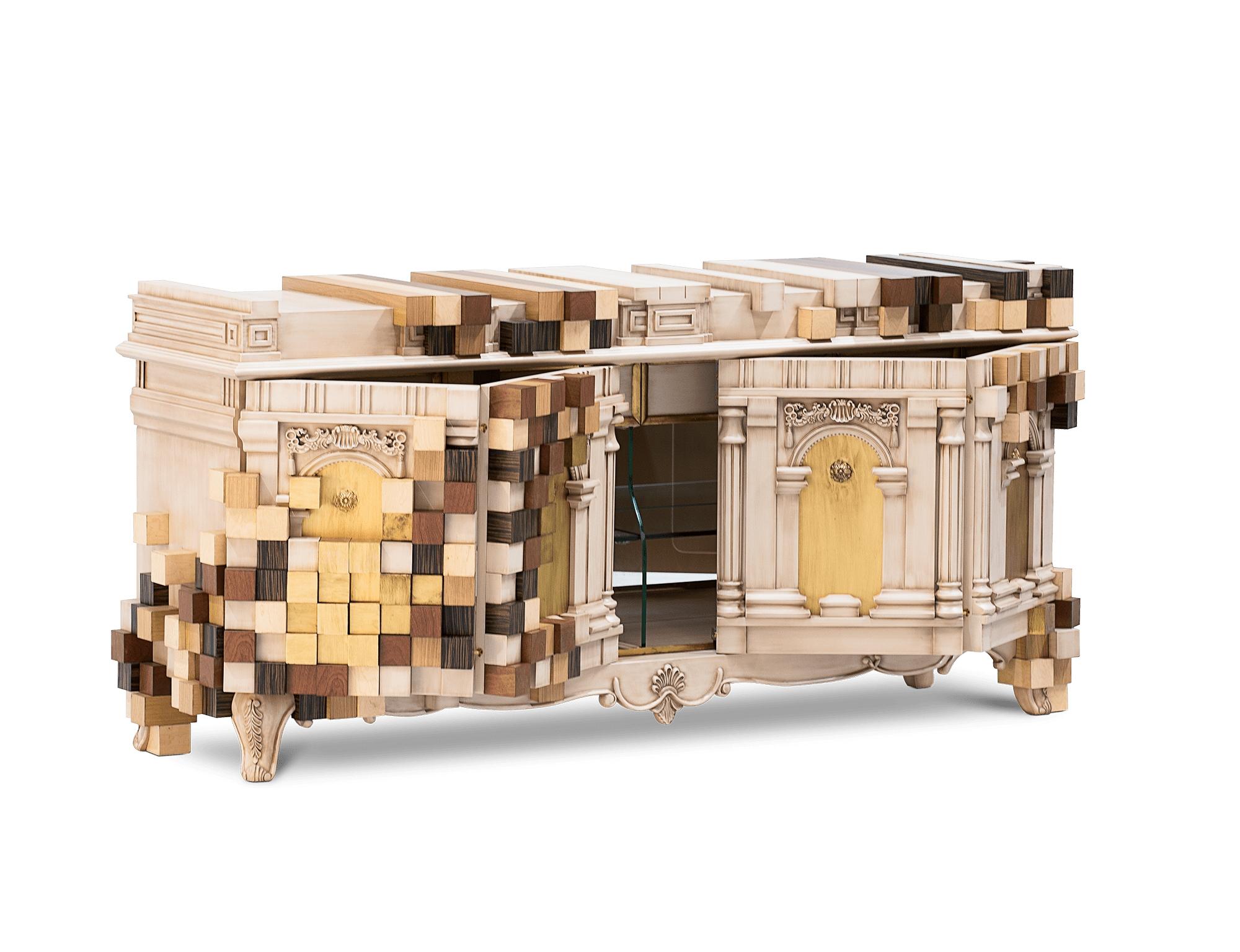 Contemporary Piccadelly Sideboard - Hand-Crafted Wood, Marquetry & Mirror - Boca do Lobo For Sale