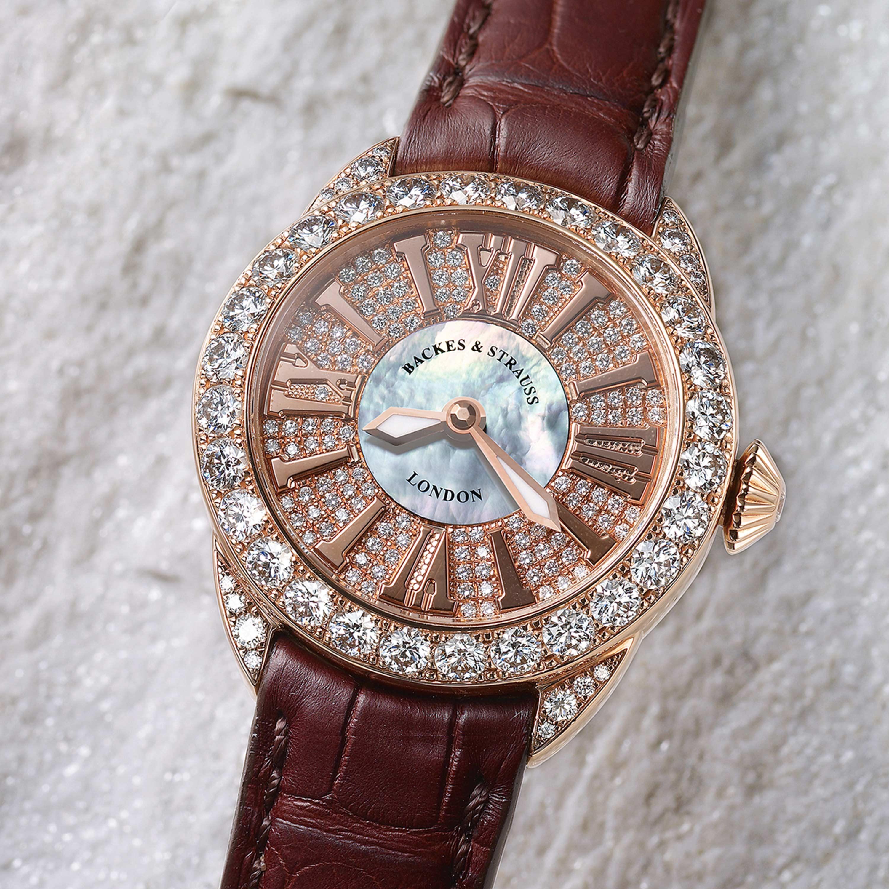 Round Cut Piccadilly 37 Luxury Diamond Watch for Women, Rose Gold For Sale