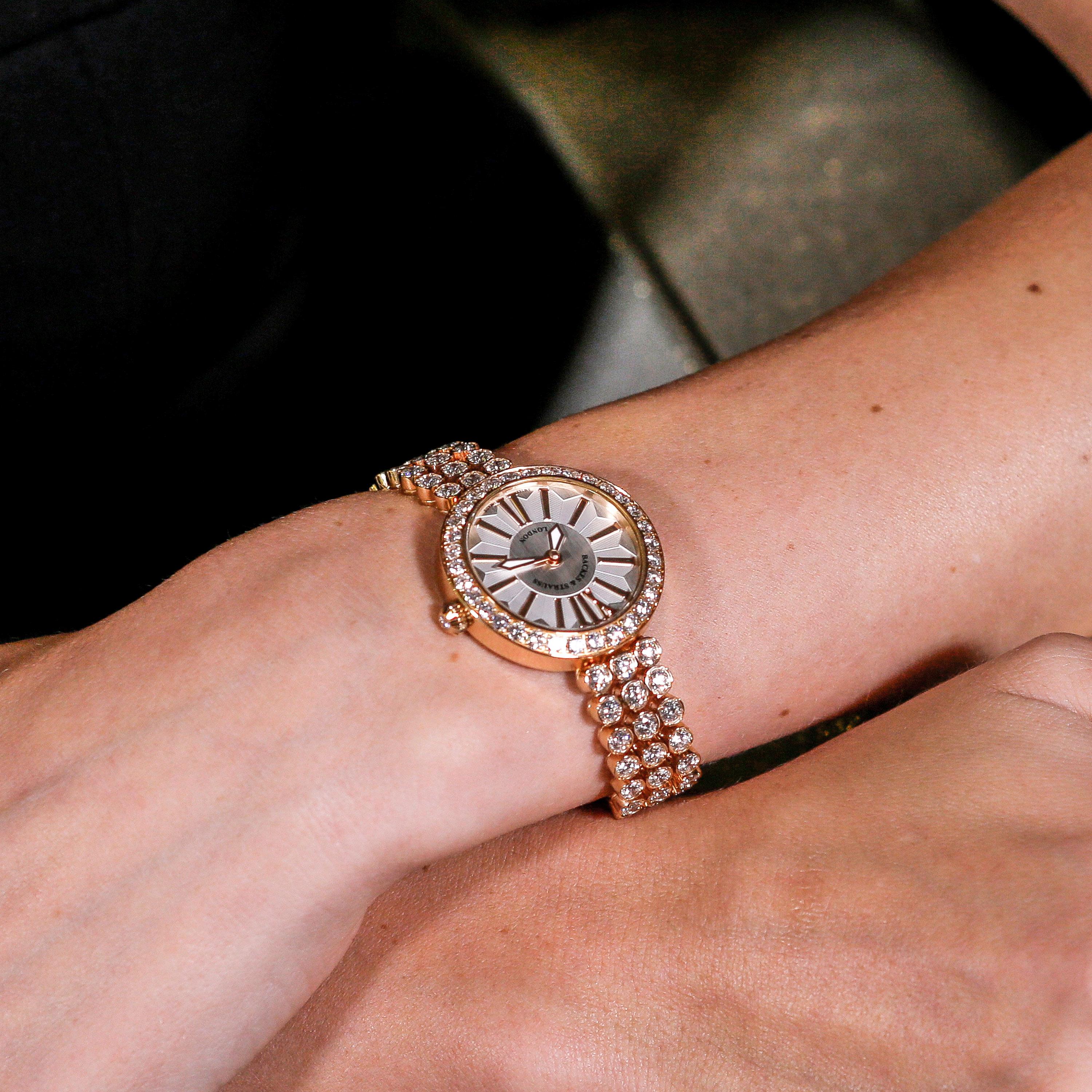 Round Cut Piccadilly Duchess 33 Luxury Diamond Watch for Women, 18 Karat Rose Gold For Sale