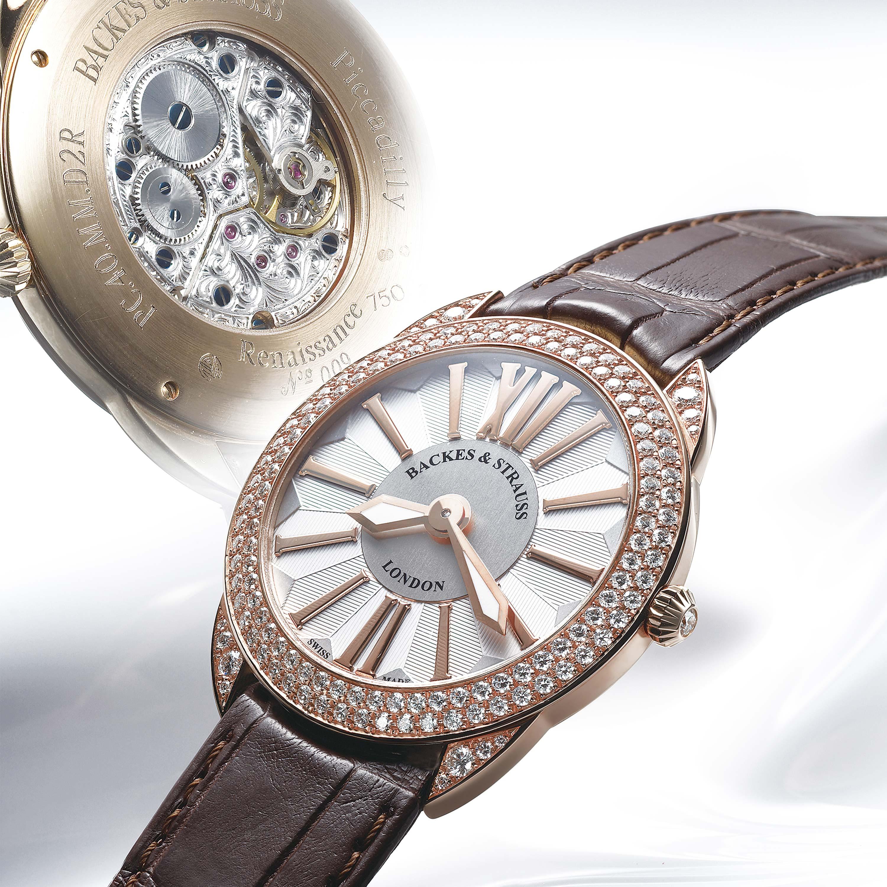 Round Cut Piccadilly Renaissance 33 Luxury Diamond Watch for Women, 18 Karat Rose Gold For Sale
