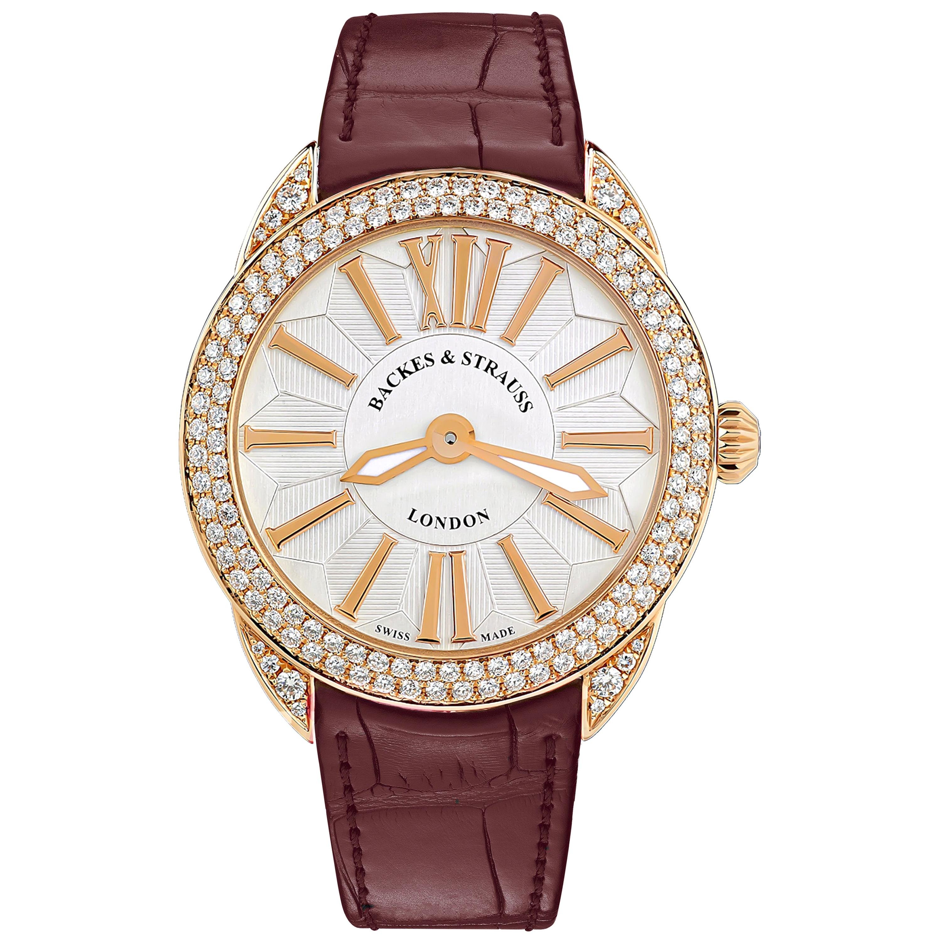 Piccadilly Renaissance 33 Luxury Diamond Watch for Women, 18 Karat Rose Gold For Sale