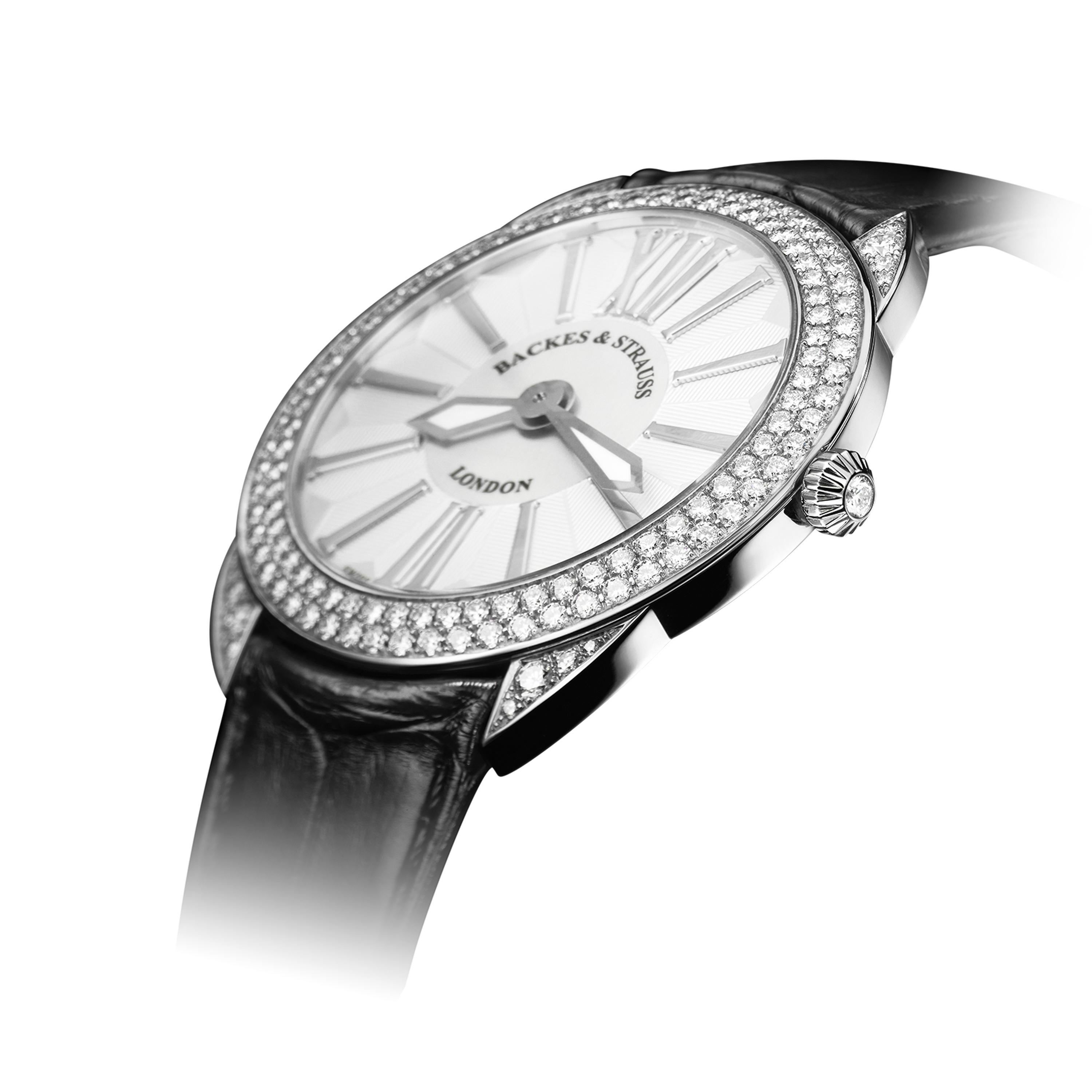 Round Cut Piccadilly Renaissance 33 Luxury Diamond Watch for Women, White Gold For Sale