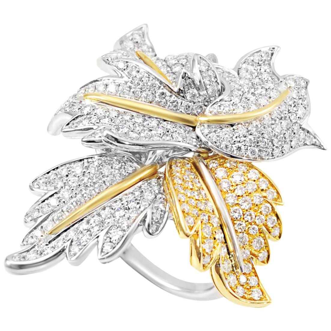Picchiotti 18 Karat White and Yellow Round Diamond Cocktail Ring For Sale