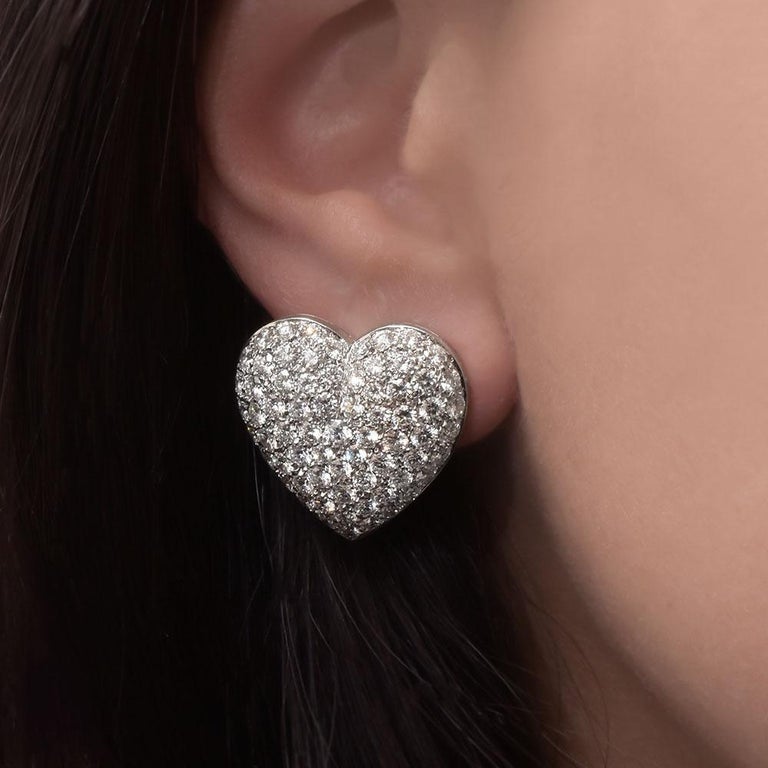 Picchiotti 18 Karat White Gold and 5.37 Carat, Diamond Heart Earrings ...
