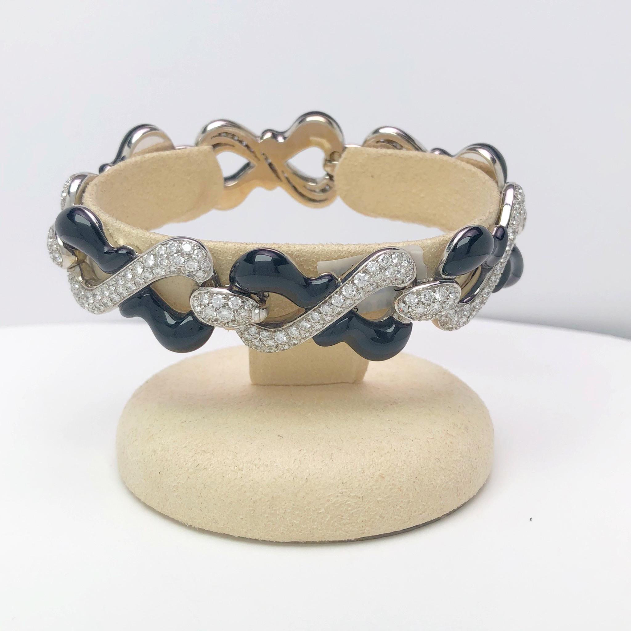 Contemporain Picchiotti Bracelet en or blanc 18 carats, diamants de 7,32 carats et onyx noir en vente