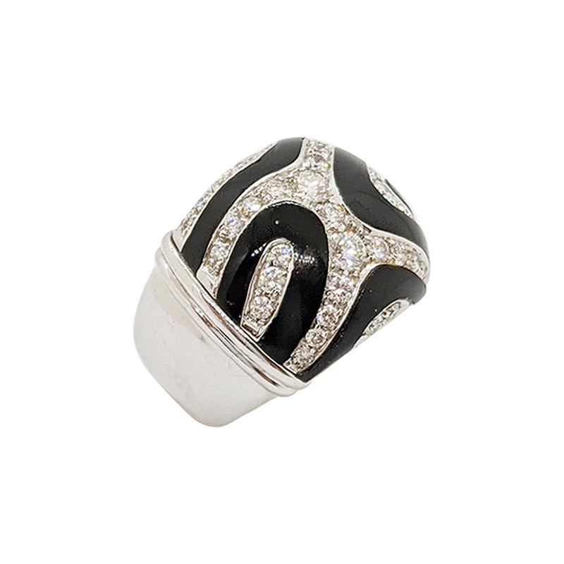 Picchiotti 18 Karat White Gold .84 Carat Diamond & Black Onyx Tiger Pattern Ring For Sale