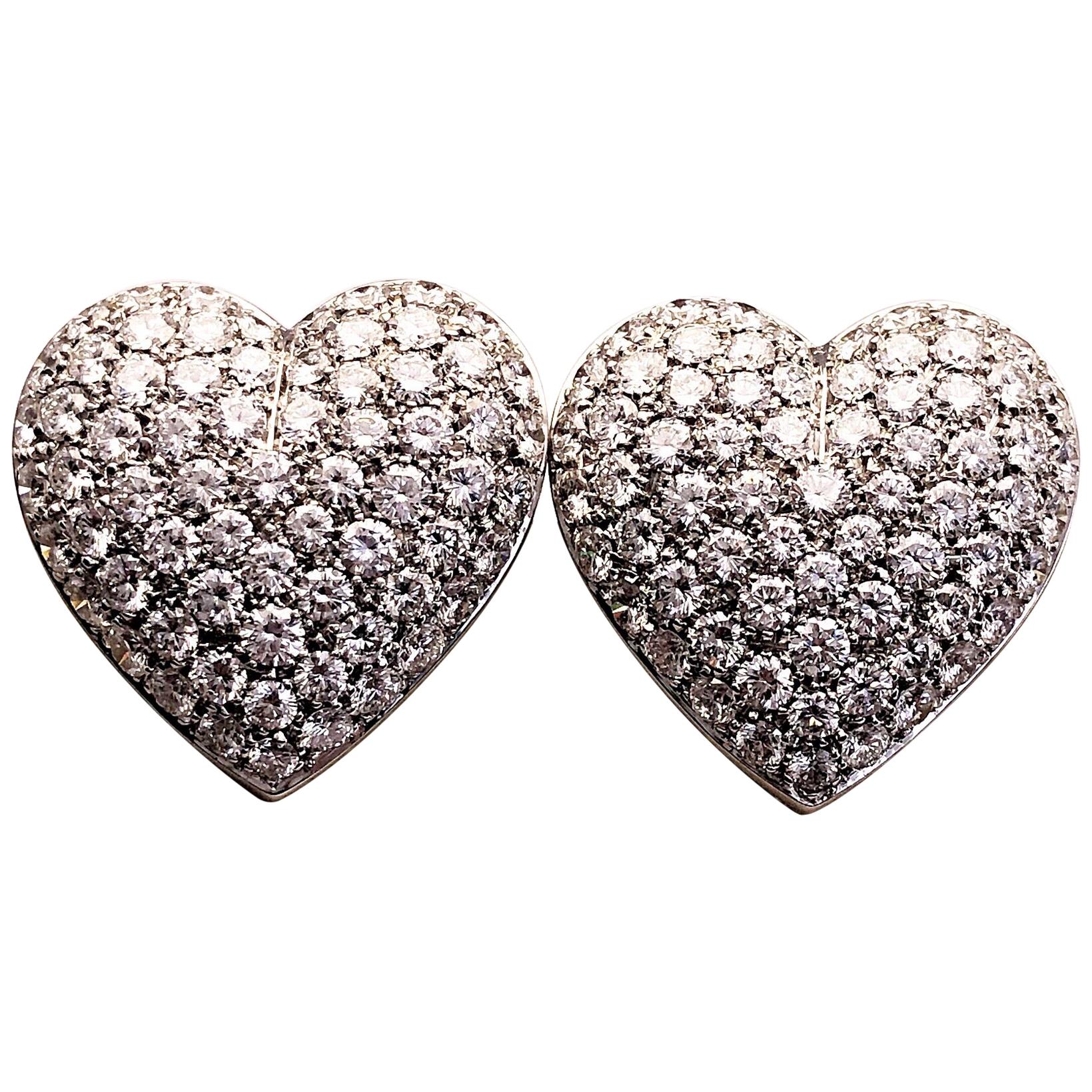 Picchiotti 18 Karat White Gold and 5.37 Carat, Diamond Heart Earrings