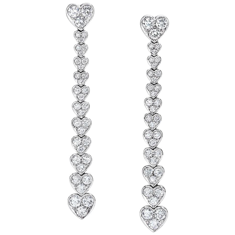 Picchiotti 18 Karat White Gold, Cascading Diamond Heart Drop Earrings For Sale