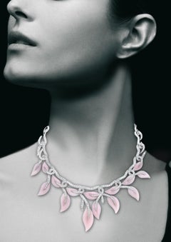 Picchiotti 18 Karat White Gold Diamond and Pink Opal Necklace