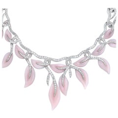 Picchiotti 18 Karat White Gold Diamond and Pink Opal Necklace