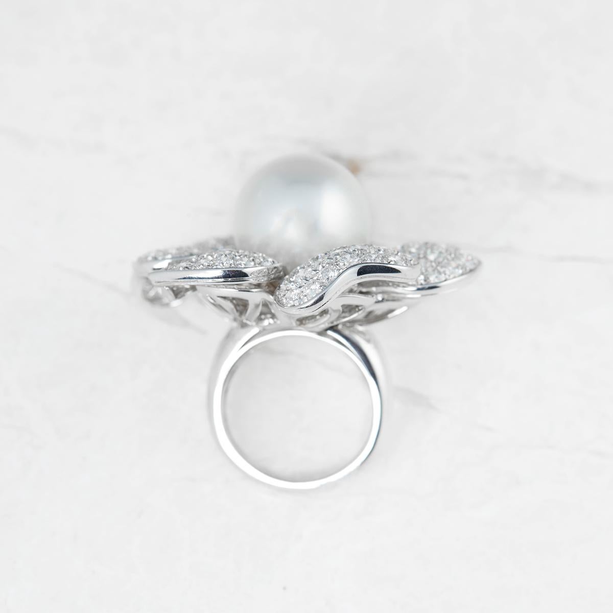 Women's Picchiotti 18 Karat White Gold South Sea Pearl Diamond Flower Ring