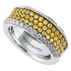 Picchiotti 18 Karat White Gold Yellow Sapphire and Round Diamond Ring