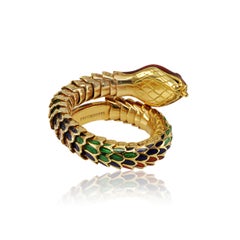 Picchiotti 18 Karat Yellow and White Gold Multi-Color Enamel Snake Ring