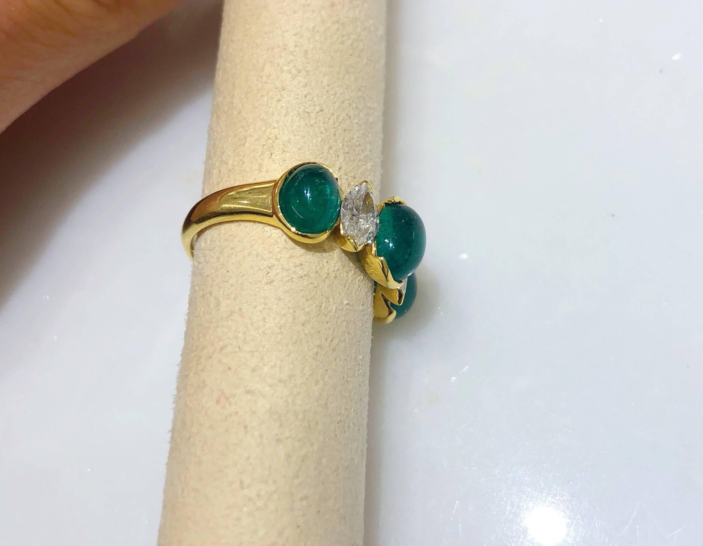 Contemporary Picchiotti 18 Karat Yellow Gold Oval Emerald and Marquis Diamond Ring