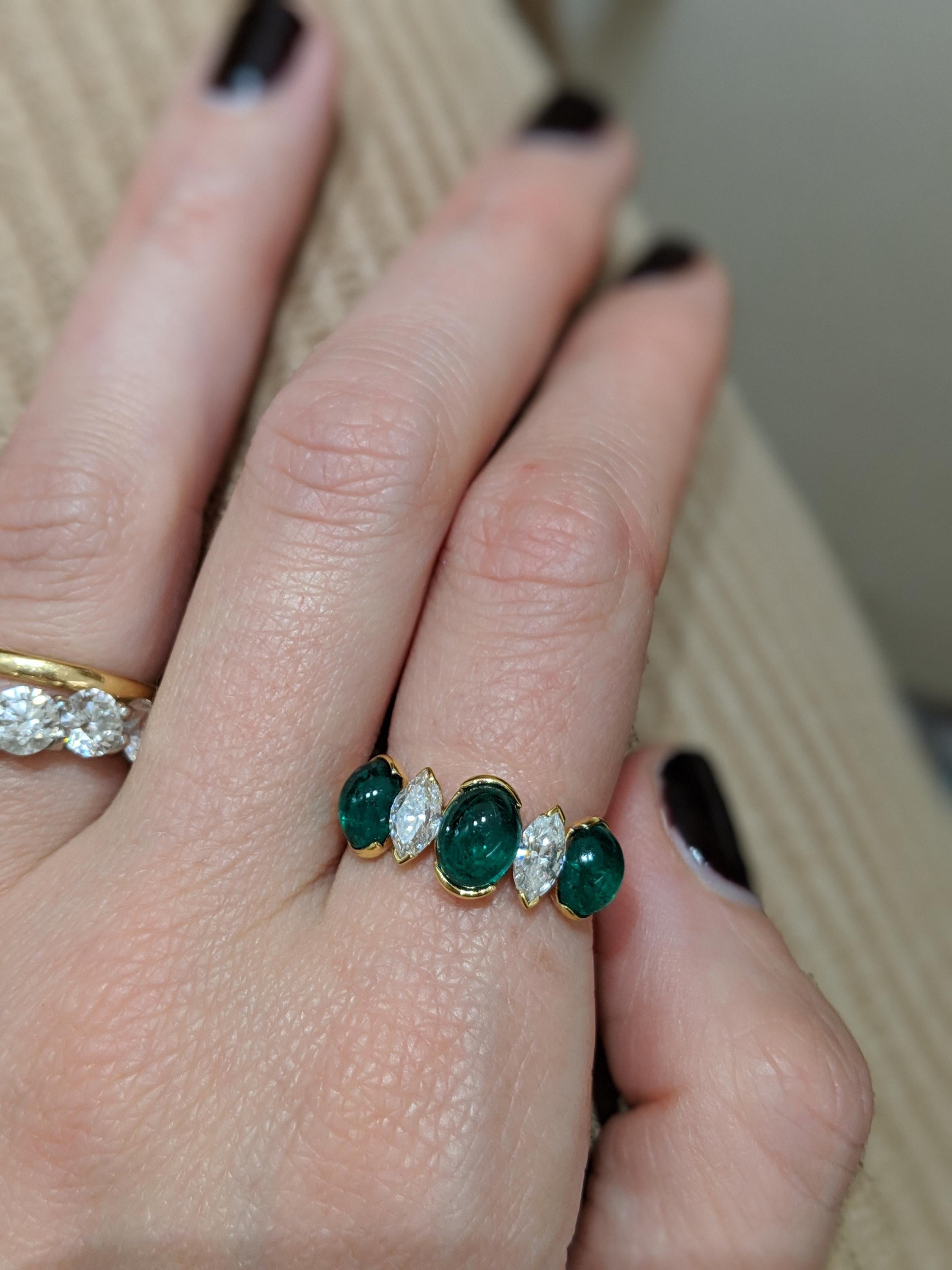 Oval Cut Picchiotti 18 Karat Yellow Gold Oval Emerald and Marquis Diamond Ring