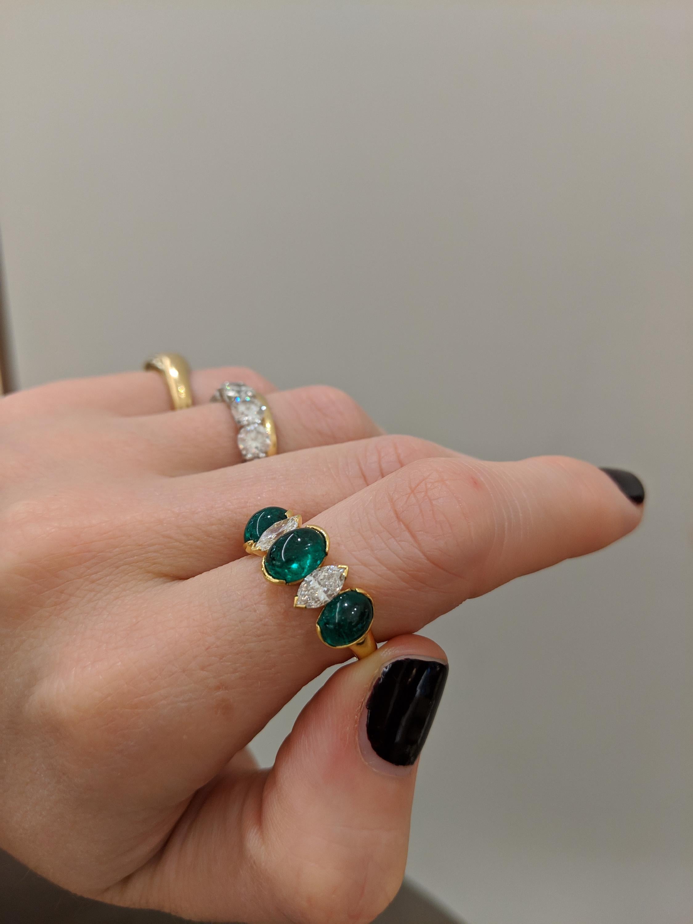Picchiotti 18 Karat Yellow Gold Oval Emerald and Marquis Diamond Ring In New Condition In New York, NY