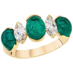 Picchiotti 18 Karat Yellow Gold Oval Emerald and Marquis Diamond Ring