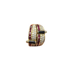 Picchiotti 18 Karat Yellow Gold Ring with Diamond, Ruby, and Black Onyx