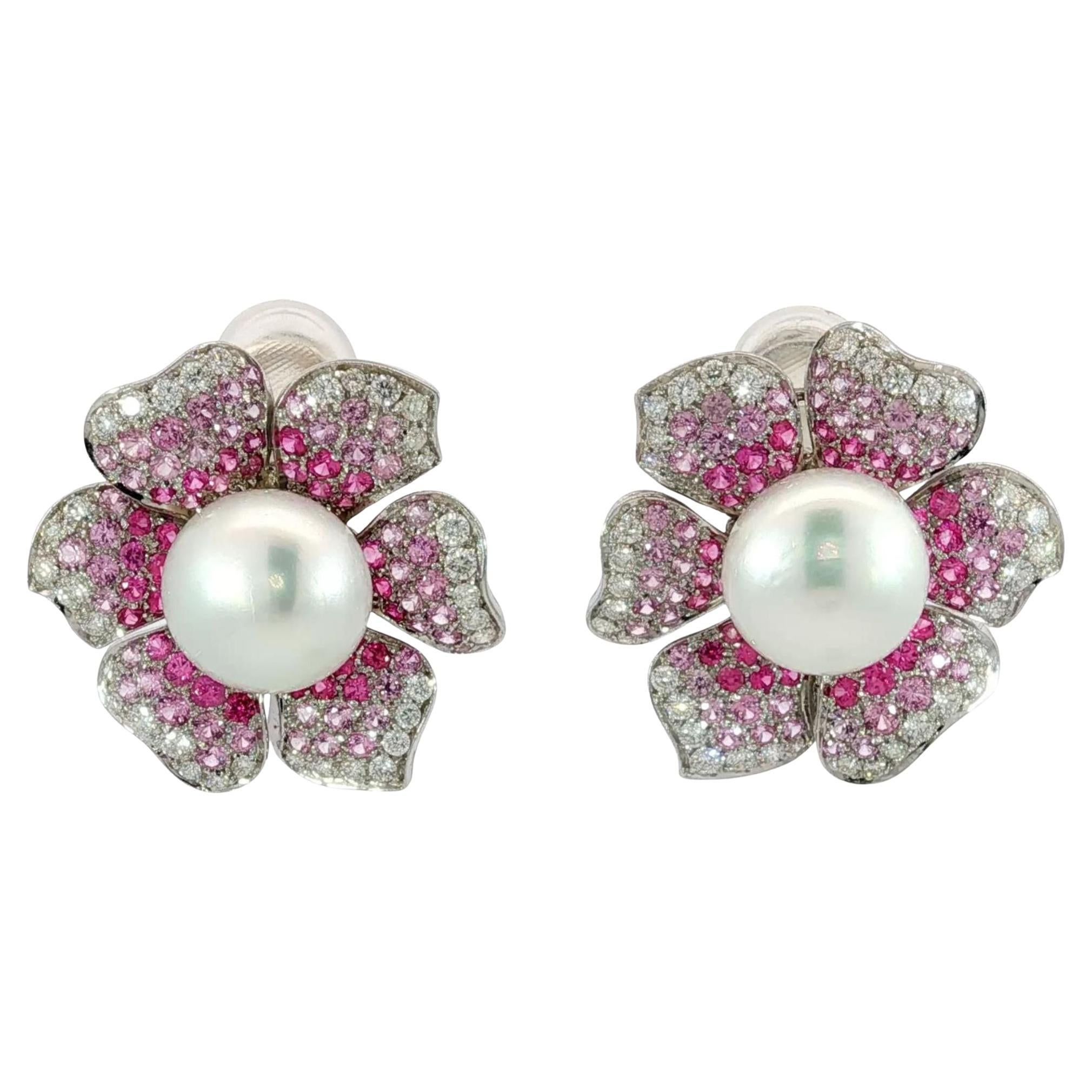 Picchiotti 18K Flower Earrings South Sea Pearl White Gold For Sale