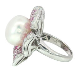 Picchiotti Anello Fiore 18 carati Perla dei Mari del Sud Oro Bianco Misura 8