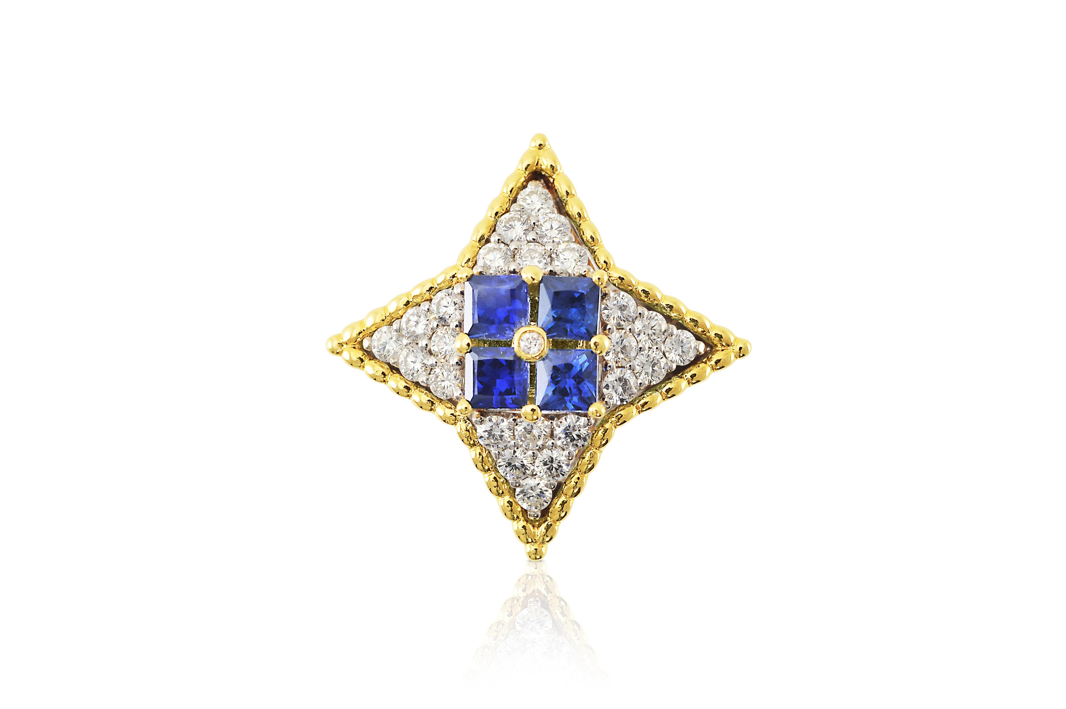 Women's Picchiotti 18k White and Yellow Gold Ring with Blue Sapphires and Round Diamonds For Sale