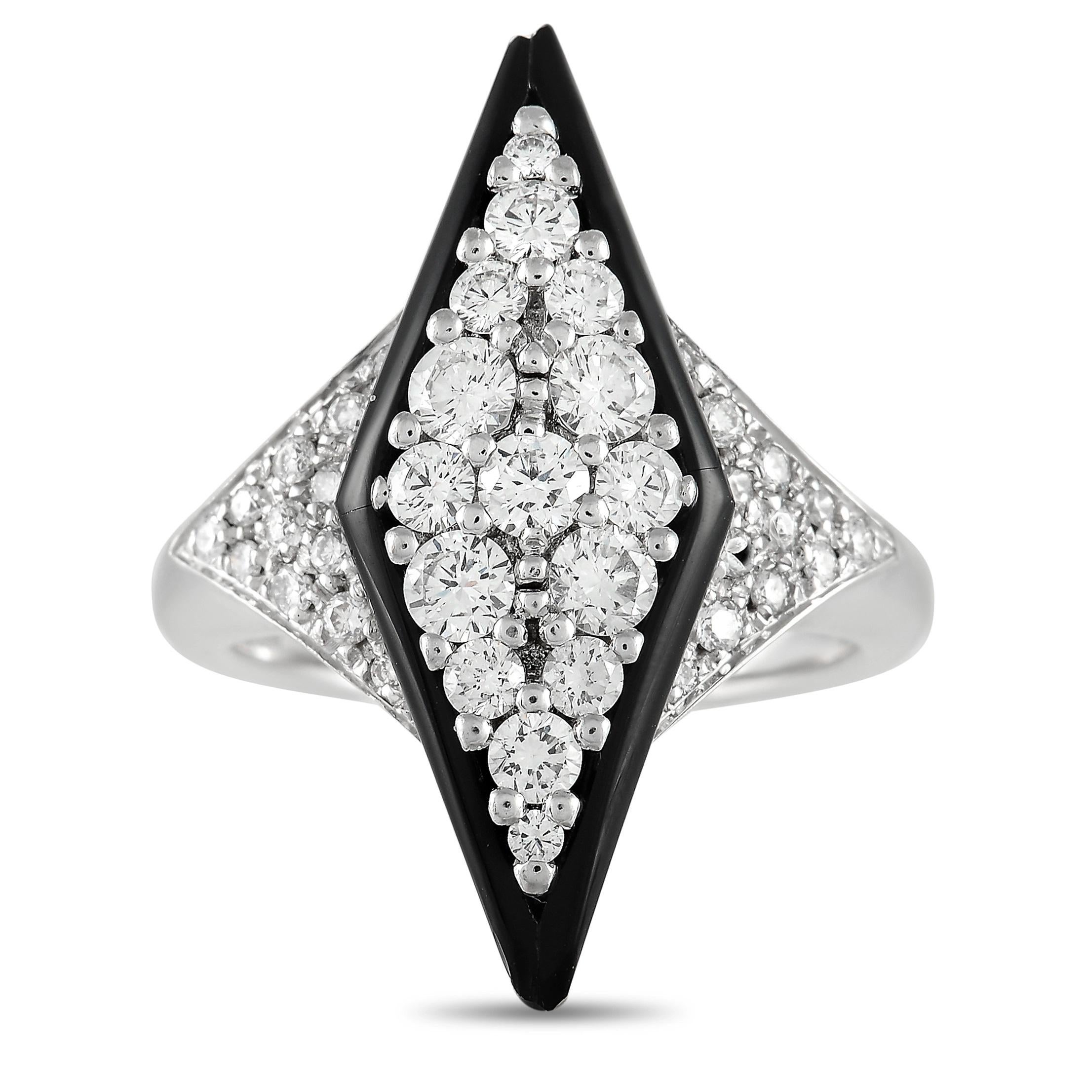 Round Cut Picchiotti 18K White Gold 1.07 ct Diamond Onyx Ring For Sale