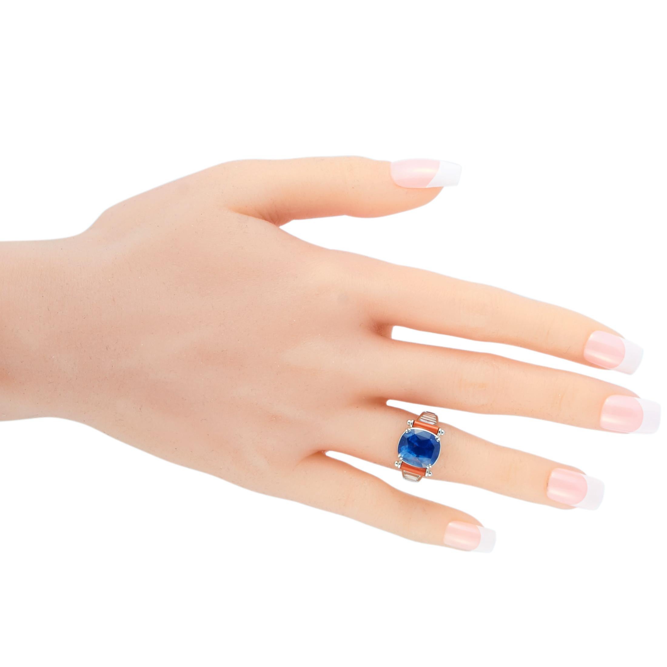 Baguette Cut Picchiotti 18k White Gold 1.42 Carat Diamond Pave and Sapphire Royal Blue Ring
