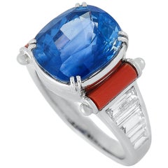 Picchiotti 18k White Gold 1.42 Carat Diamond Pave and Sapphire Royal Blue Ring