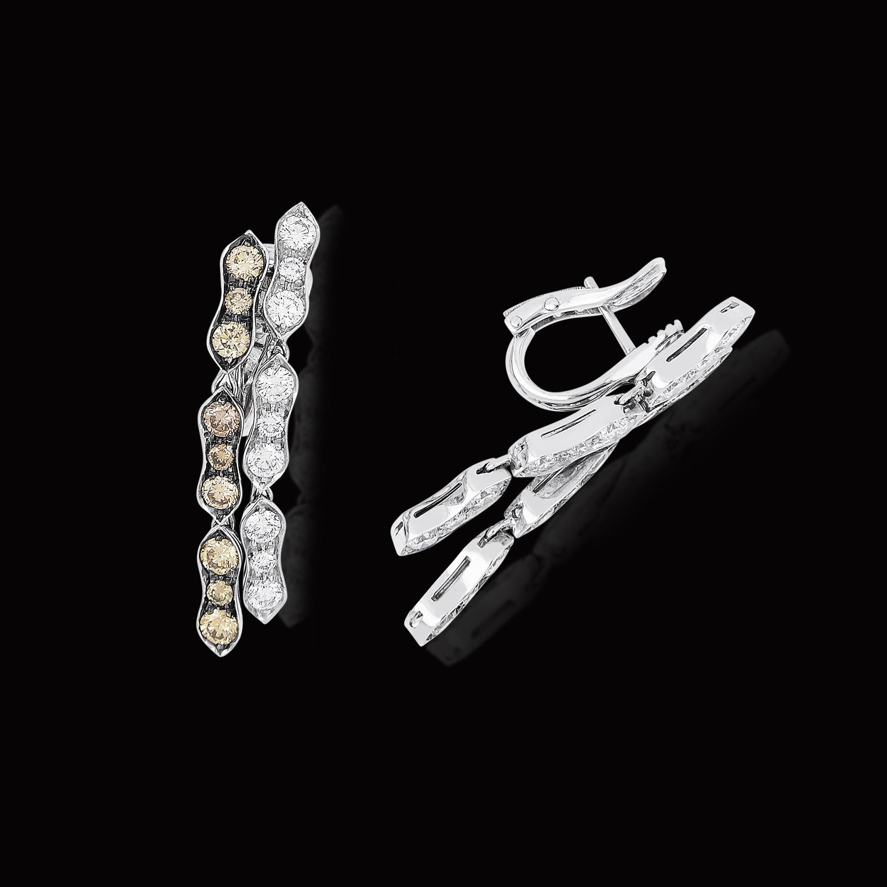 Round Cut Picchiotti 18 Karat White Gold Cognac and White Diamond Drop Earrings For Sale