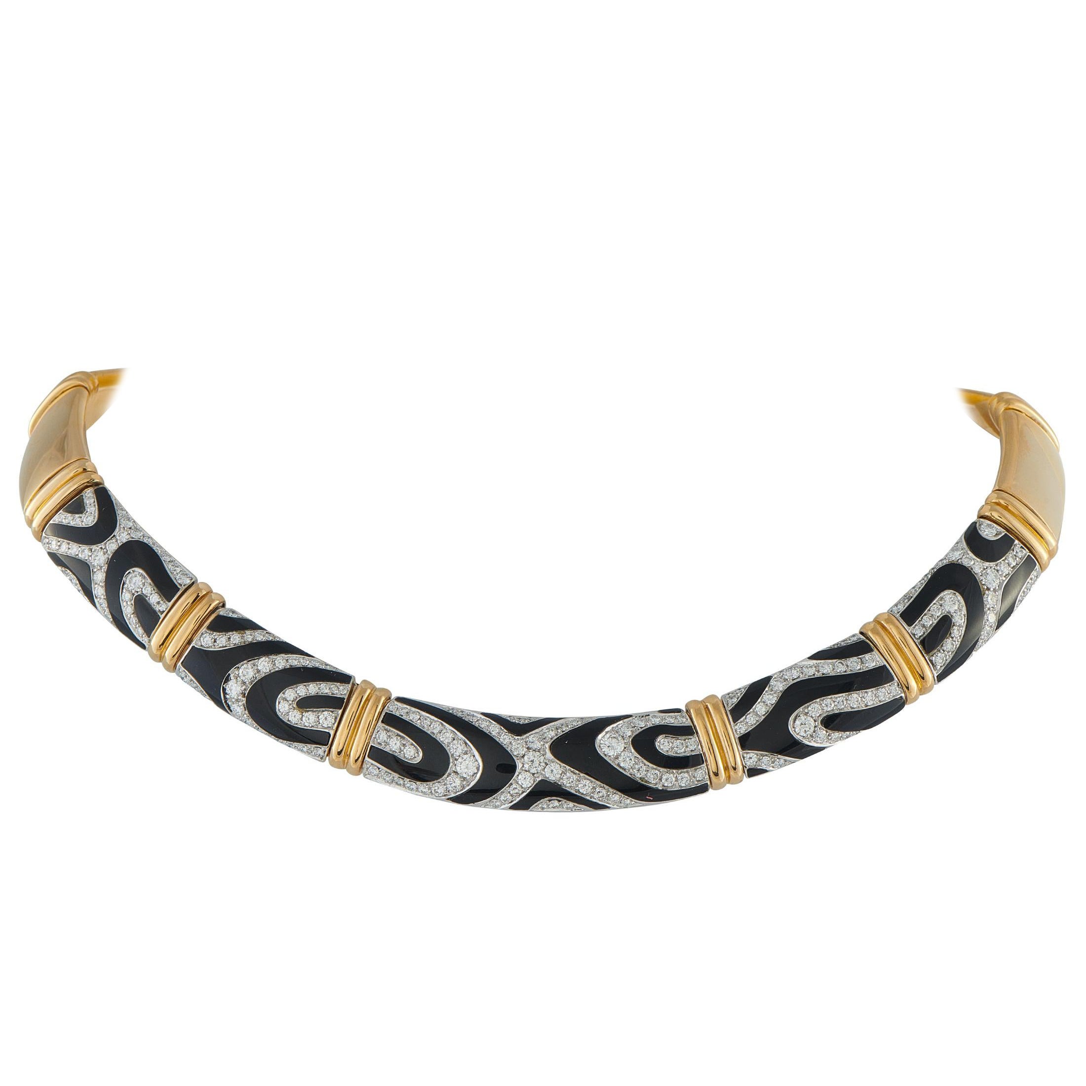 Picchiotti 18K Yellow Gold 4.52ct Diamond and Enamel Necklace PI24-102025 For Sale