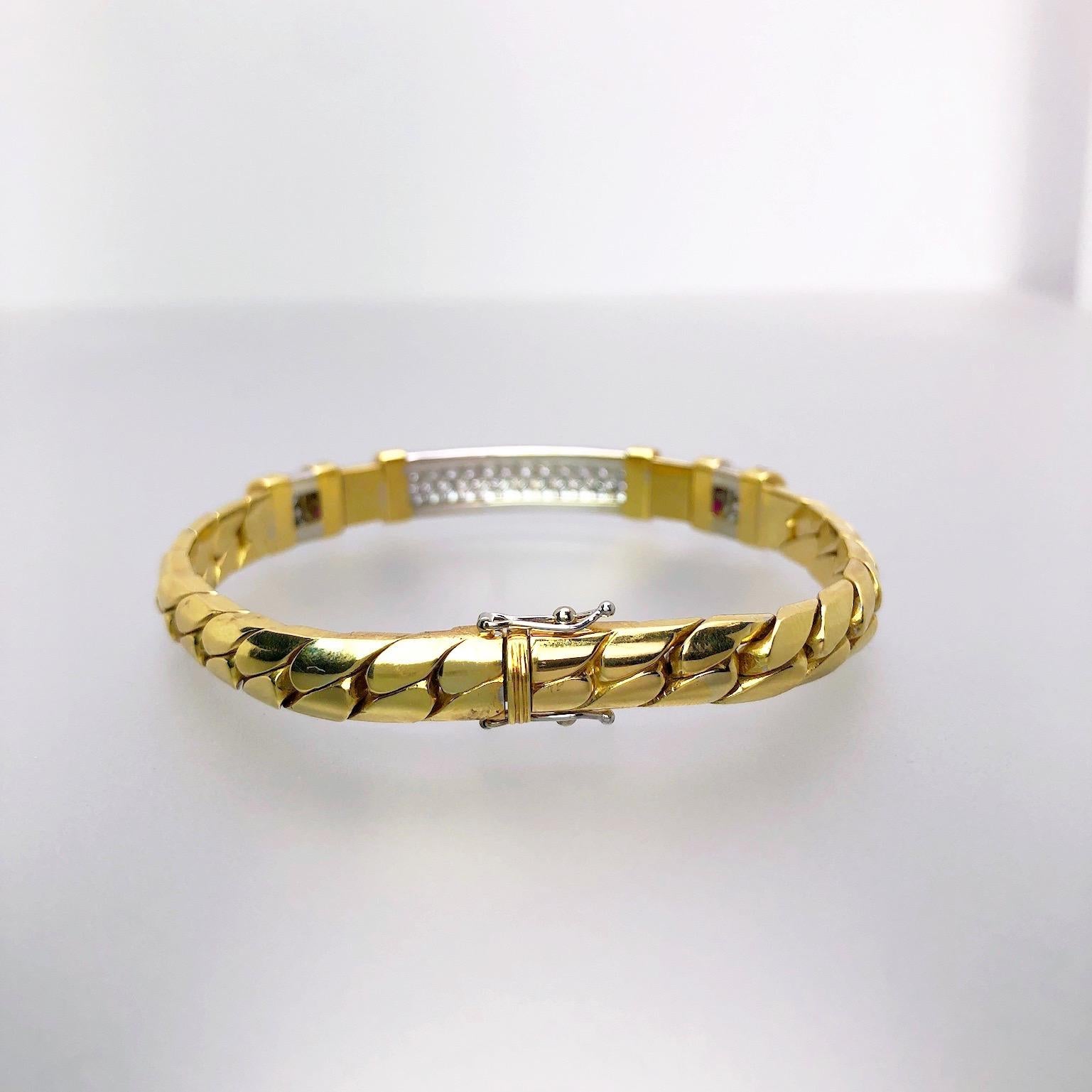 Picchiotti Oro 18 Kilates, Rubí 2,05 Quilates y 1,14Ct. Pulsera Gourmette Diamante Art Decó en venta