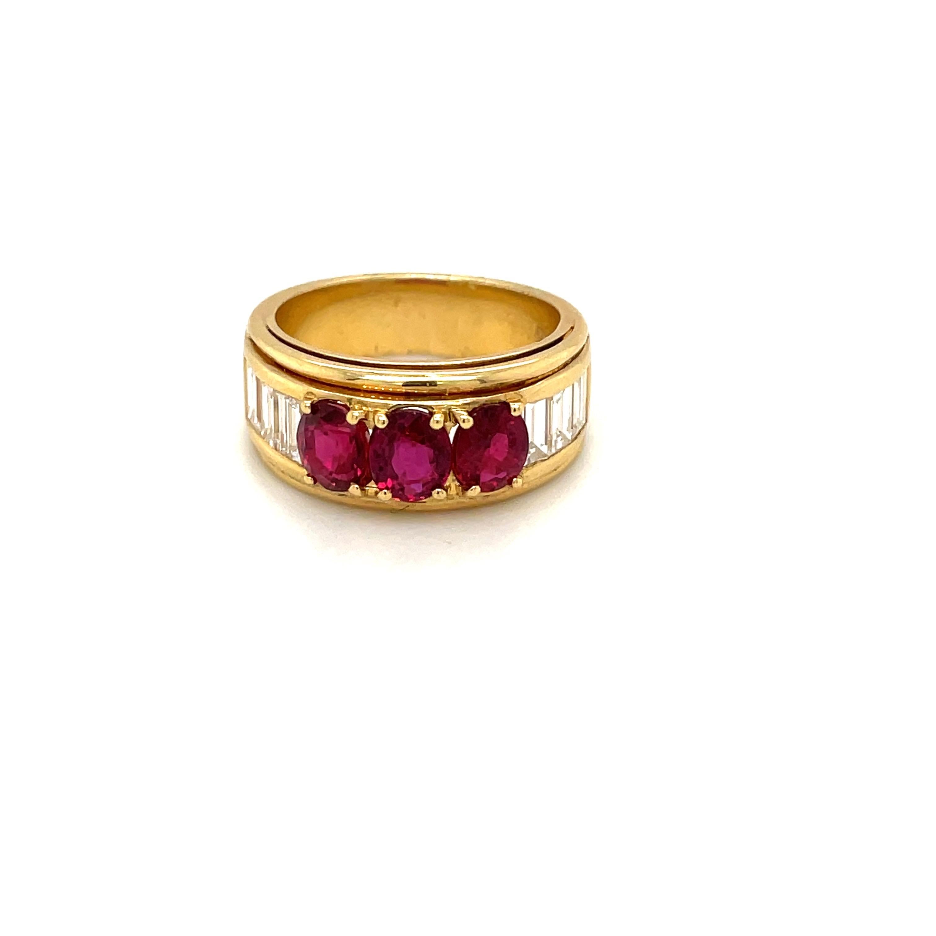 Picchiotti 18kt Yellow Gold 2.10ct. Ruby & 2.10ct Diamond Baguette Band Ring For Sale 4