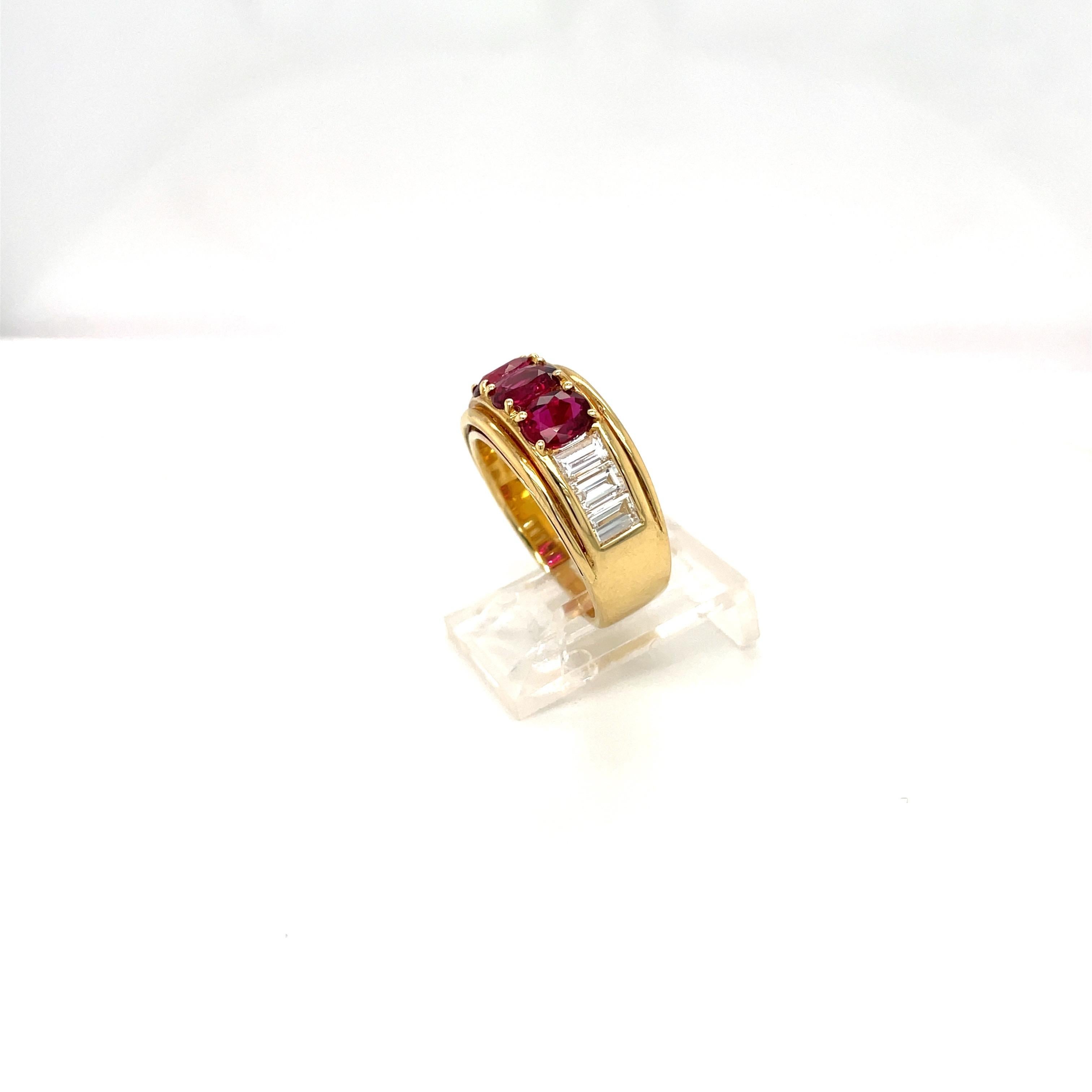 Picchiotti 18kt Yellow Gold 2.10ct. Ruby & 2.10ct Diamond Baguette Band Ring For Sale 5