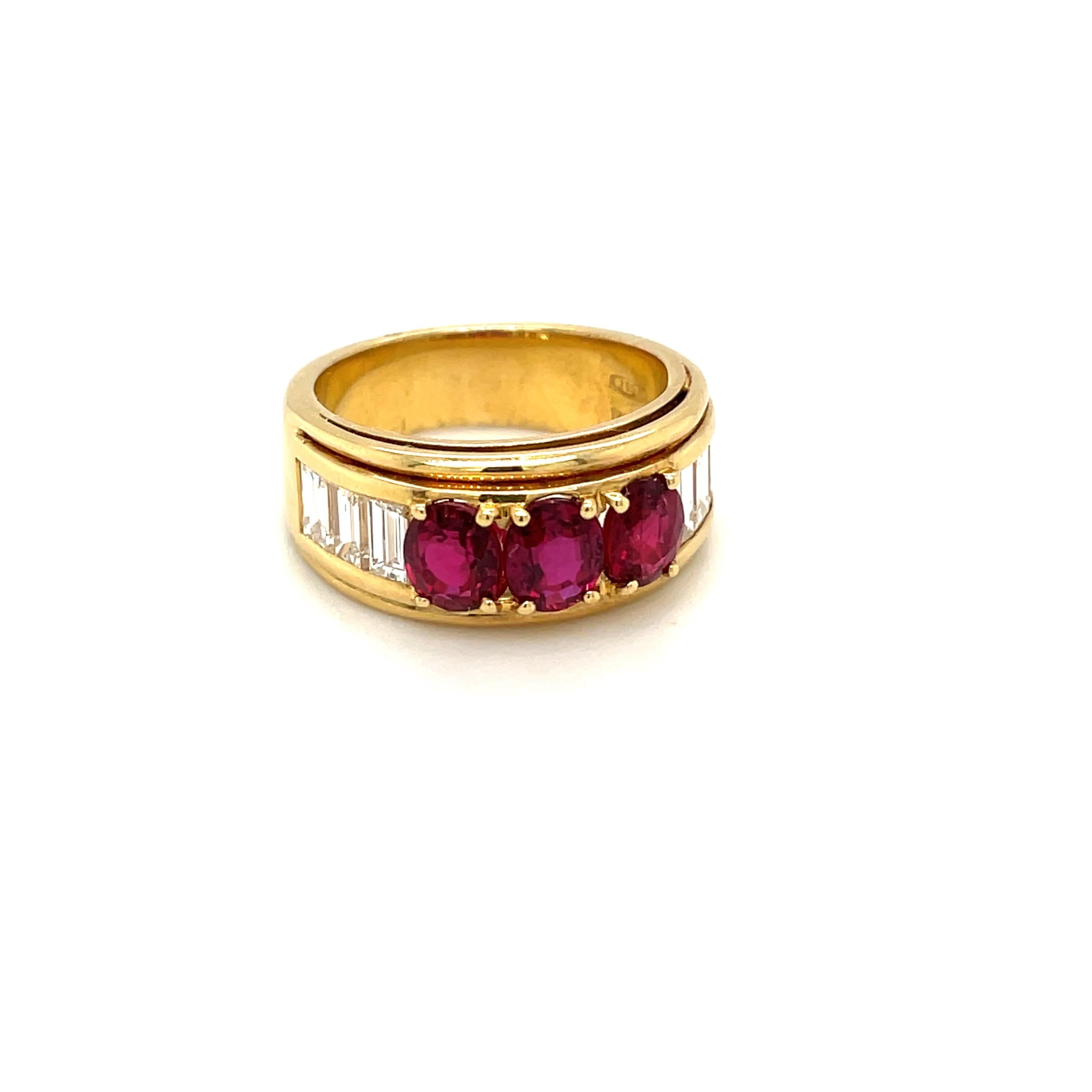 Picchiotti 18kt Yellow Gold 2.10ct. Ruby & 2.10ct Diamond Baguette Band Ring For Sale 6